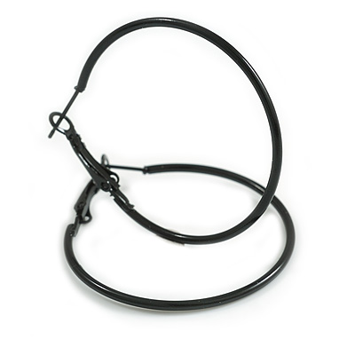 Black Enamel Slim Hoop Earrings/ Medium Size/ 40mm D - main view