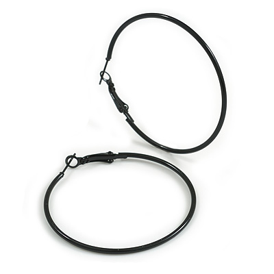 50mm D/ Black Enamel Slim Hoop Earrings/ Large - main view