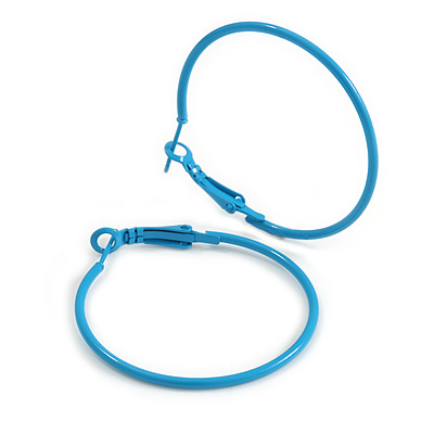 40mm D/ Light Blue Enamel Slim Hoop Earrings - main view