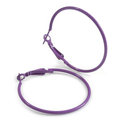 40mm D/ Purple Enamel Slim Hoop Earrings - main view