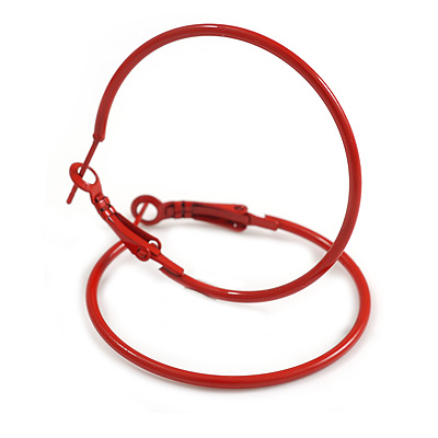 40mm D/ Red Enamel Slim Hoop Earrings - main view