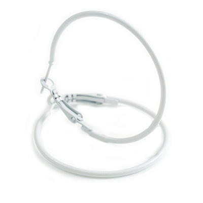 40mm D/ White Enamel Slim Hoop Earrings - main view