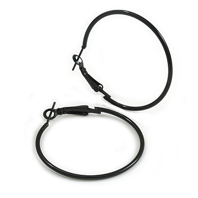 40mm D/ Black Enamel Slim Hoop Earrings - main view