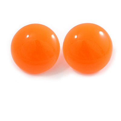 22mm D/ Neon Orange Acrylic Dome Shape Stud Earrings/ Retro - main view