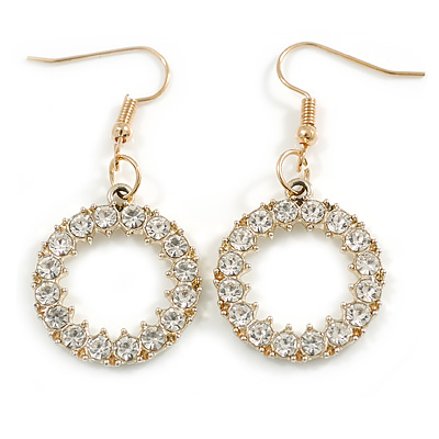 Crystal Circles Drop Earrings in Gold Tone - 45mm L