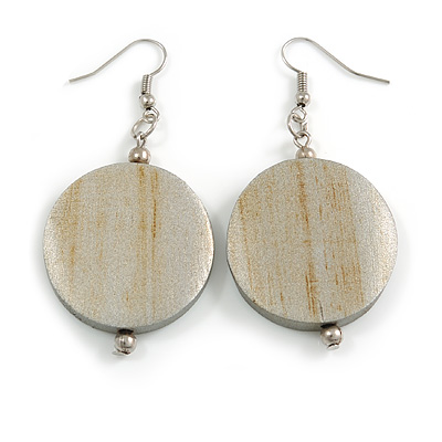 30mm Antique Metallic Painted Wood Coin Drop Earrings - 60mm L - main view