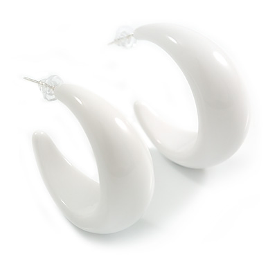 White Acrylic Half Hoop Earrings - 40mm D - main view