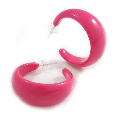 Pink Acrylic Half Hoop Earrings - 40mm D - main view