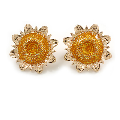 Gold Tone Sunflower Stud Earrings - 25mm Diameter