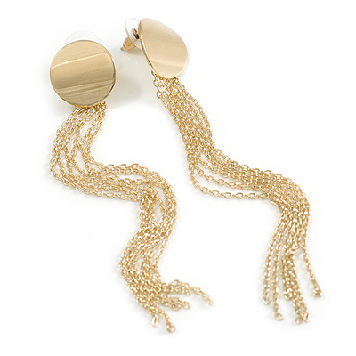 Multi Chain Fringe Long Earrings in Gold Tone - 10cm L - main view