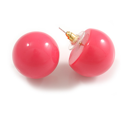 20mm Diameter/ Pink Acrylic Ball Stud Earrings - main view