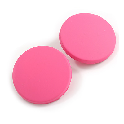 35mm D/ Pink Acrylic Coin Round Stud Earrings in Matt Finish - main view