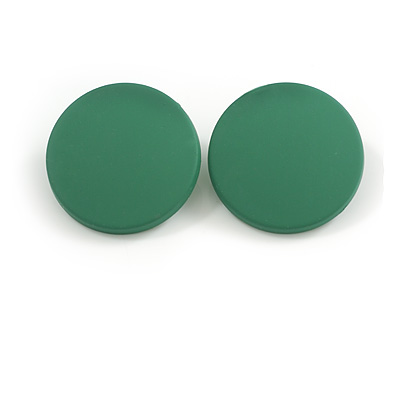 35mm D/ Green Acrylic Coin Round Stud Earrings in Matt Finish - main view