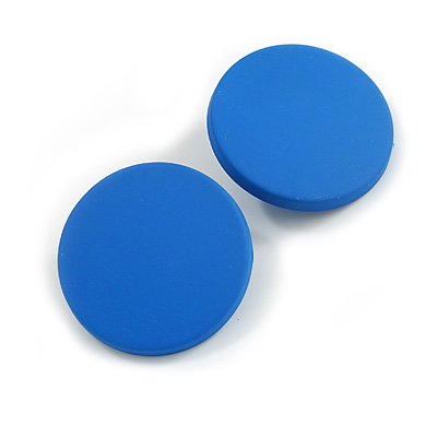 35mm D/ Blue Acrylic Coin Round Stud Earrings in Matt Finish - main view