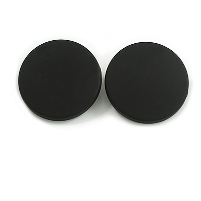 35mm D/ Black Acrylic Coin Round Stud Earrings in Matt Finish