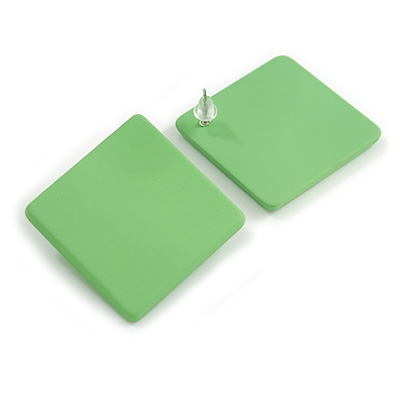 30mm Tall/ Lime Green Acrylic Square Stud Earrings in Matt Finish - main view
