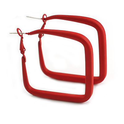 45mm D/ Slim Red Square Hoop Earrings in Matt Finish - Large Size - main view