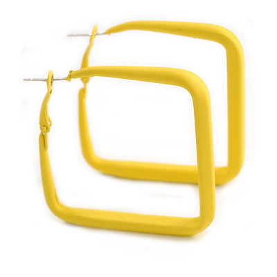 45mm D/ Slim Yellow Square Hoop Earrings in Matt Finish - Large Size - main view