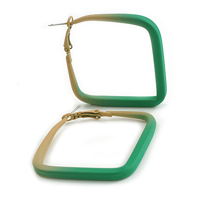 45mm D/ Slim Square Hoop Earrings in Matt Finish (Green/Yellow Shades) - Large Size - main view