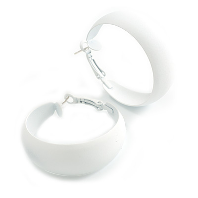 40mm D/ Wide White Hoop Earrings in Matt Finish - Medium Size - main view