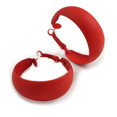 40mm D/ Wide Red Hoop Earrings in Matt Finish - Medium Size - main view