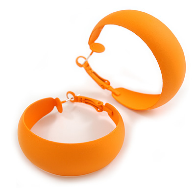 40mm D/ Wide Orange Hoop Earrings in Matt Finish - Medium Size - main view