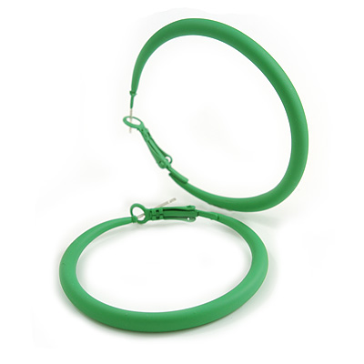 50mm D/ Slim Green Hoop Earrings in Matt Finish - Large Size - main view