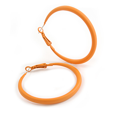 50mm D/ Slim Orange Hoop Earrings in Matt Finish - Large Size
