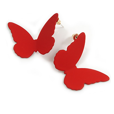 Matt Red Butterfly Stud Earrings - 30mm Wide - main view