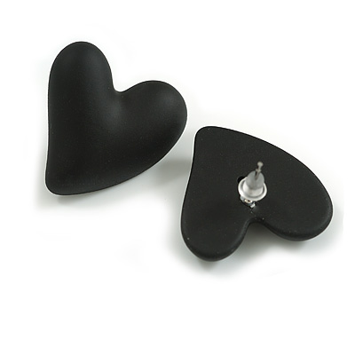Black Acrylic Heart Stud Earrings (one-sided design) - 25mm Tall - main view