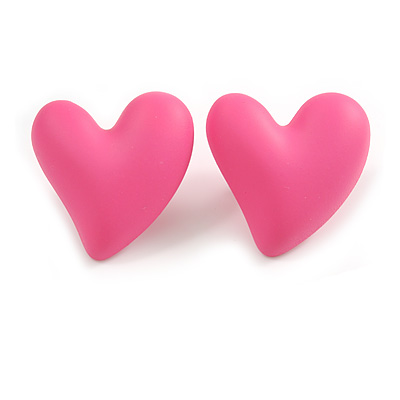 Pink Acrylic Heart Stud Earrings (one-sided design) - 25mm Tall - main view