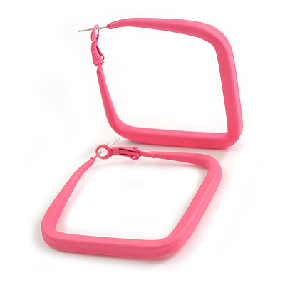 45mm D/ Slim Pink Square Hoop Earrings in Matt Finish - Large Size