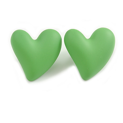 Lime Green Acrylic Heart Stud Earrings (one-sided design) - 25mm Tall - main view
