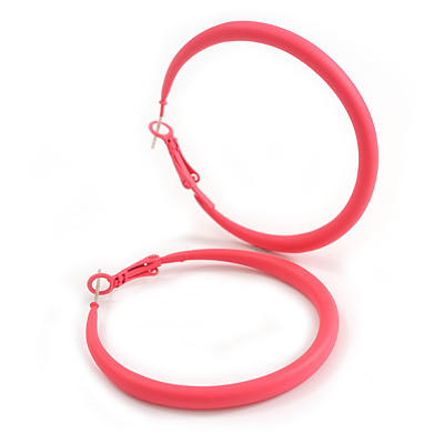 50mm D/ Slim Pink Hoop Earrings in Matt Finish - Large Size - main view