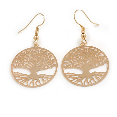 Gold Tone Lightweight Tree Of Life Drop Earrings - 45mm L - main view