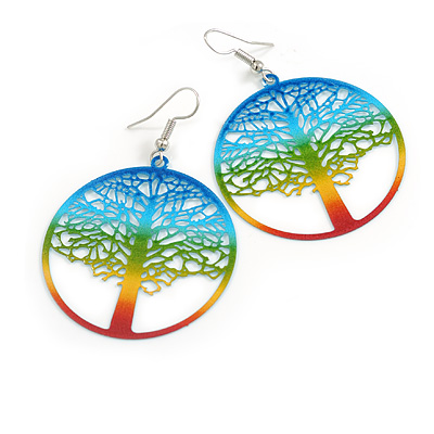 Multicoloured Lightweight Tree Of Life Drop Earrings - 50mm L - main view
