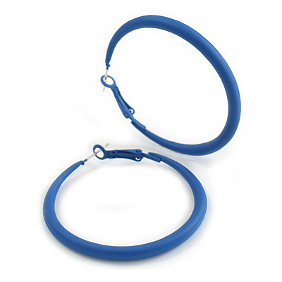 50mm D/ Slim Blue Hoop Earrings in Matt Finish - Large Size - main view