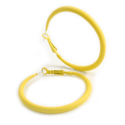50mm D/ Slim Yellow Hoop Earrings in Matt Finish - Large Size