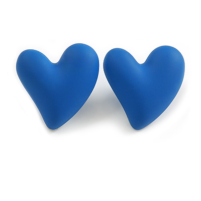 Blue Acrylic Heart Stud Earrings (one-sided design) - 25mm Tall - main view