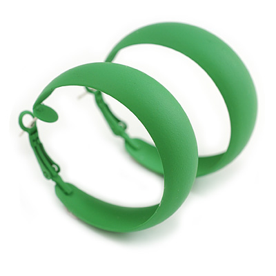 40mm D/ Wide Green Hoop Earrings in Matt Finish - Medium Size - main view