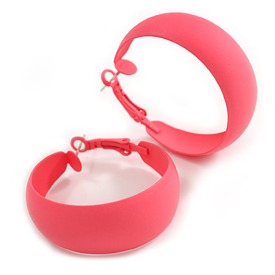 40mm D/ Wide Pink Hoop Earrings in Matt Finish - Medium Size - main view
