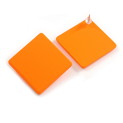 30mm Tall/ Orange Acrylic Square Stud Earrings in Matt Finish - main view