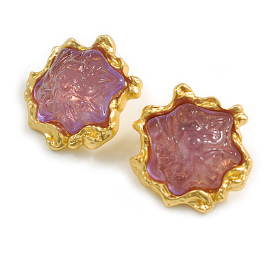 Asymmetric Star with Pale Purple Resin Bead Stud Earrings in Gold Tone - 35mm Tall - main view