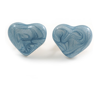 Light Blue Enamel Heart Stud Earrings - 17mm Across - main view