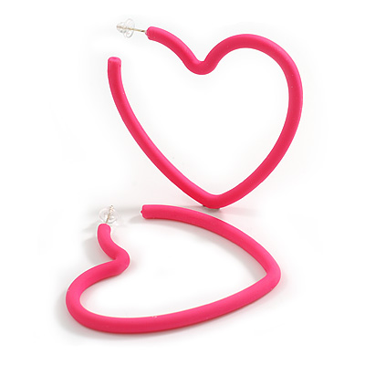 Large Pink Acrylic Heart Earrings - 70mm Tall - main view