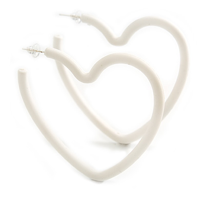 Large White Acrylic Heart Earrings - 70mm Tall - main view