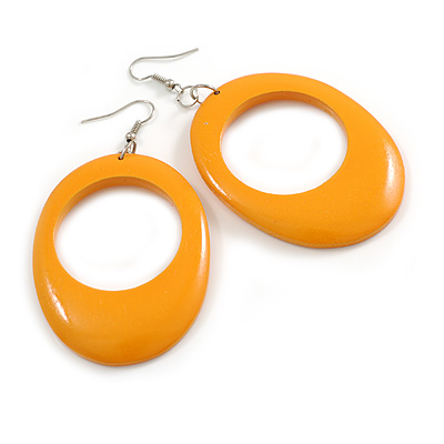 Cantaloupe Orange Oval Wooden Hoop Earrings - 80mm Long (Possible Natural Irregularities) - main view