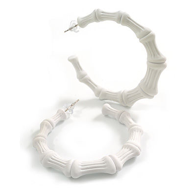 Large White Acrylic Bamboo Hoop Earrings - 55mm D