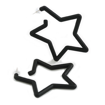 Large Black Acrylic Star Hoop Earrings - 70mm Across