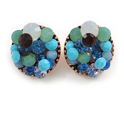 Multicoloured Crystal and Acrylic Bead Round Stud Earrings in Copper Tone - 22mm D